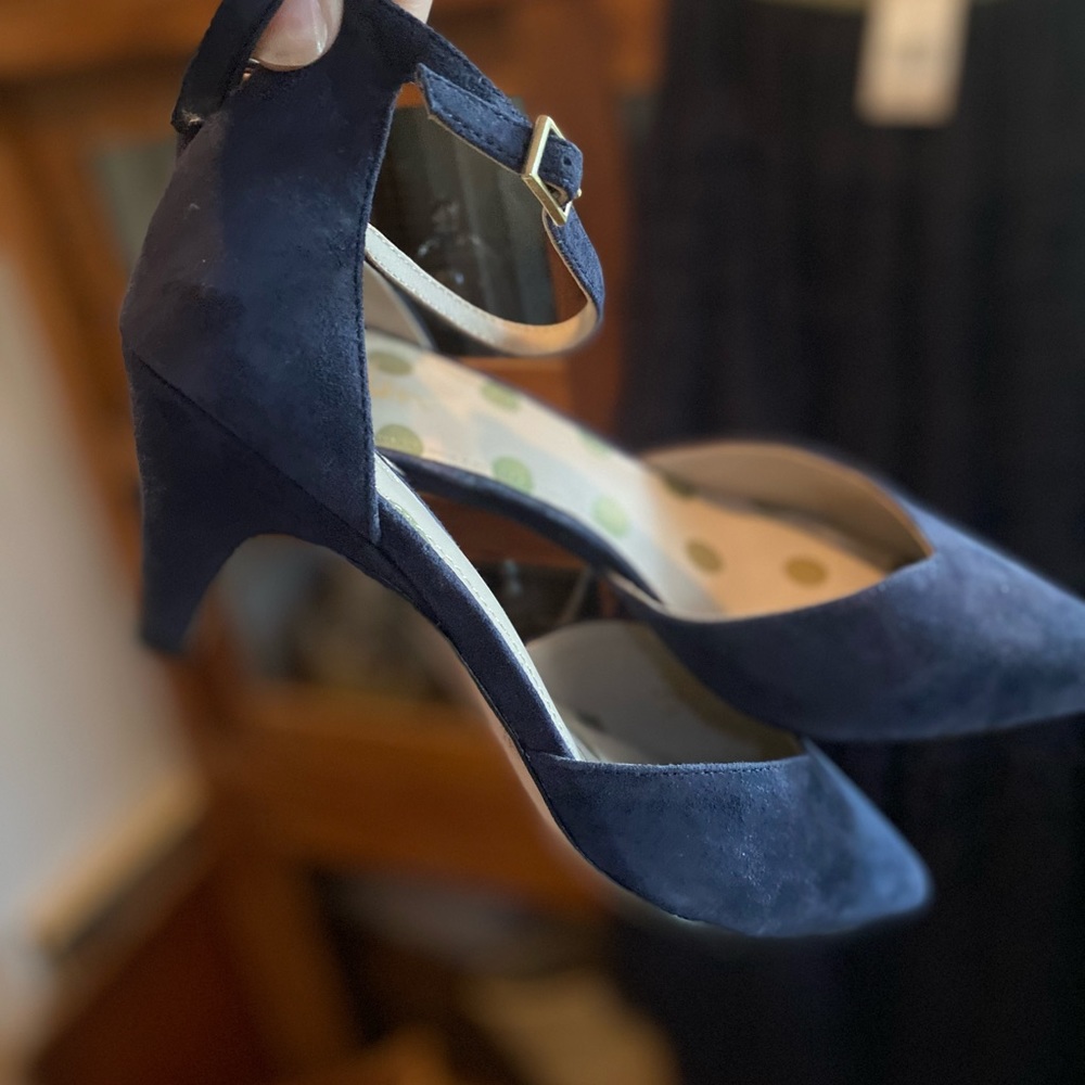 Boden Navy Suede ankle strap heels
